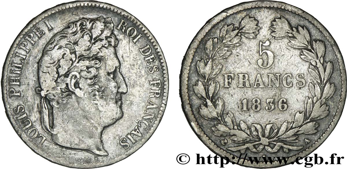 5 francs IIe type Domard 1836 Paris F.324/53 TB20 