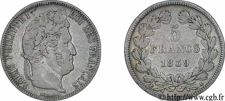 5 francs IIe type Domard 1839 Paris F.324/75 VF20 