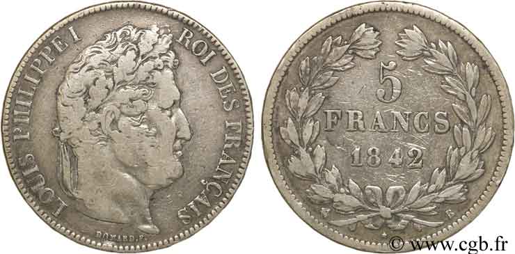 5 francs IIe type Domard 1842 Rouen F.324/96 VF27 