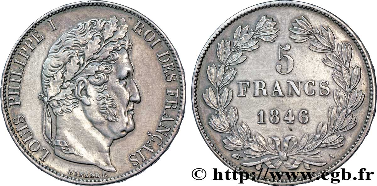 5 francs IIIe type Domard 1846 Paris F.325/10 AU58 