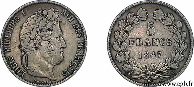 5 francs IIIe type Domard 1847 Strasbourg F.325/15 VF30 