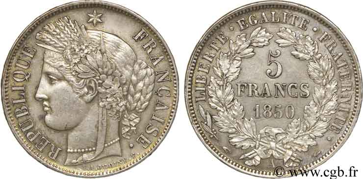 5 francs Cérès, IIe République 1850 Paris F.327/4 EBC58 