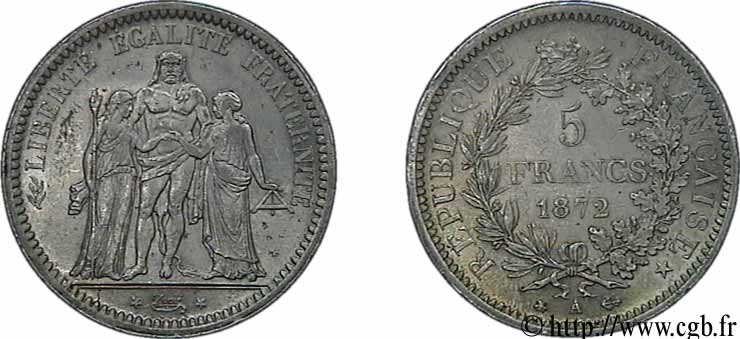 5 francs Hercule 1872 Paris F.334/7 SPL55 