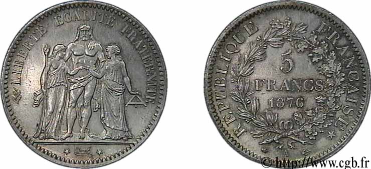 5 francs Hercule 1876 Paris F.334/17 MS62 