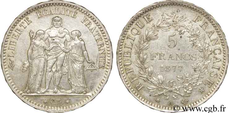 5 francs Hercule 1877 Paris F.334/19 MS60 