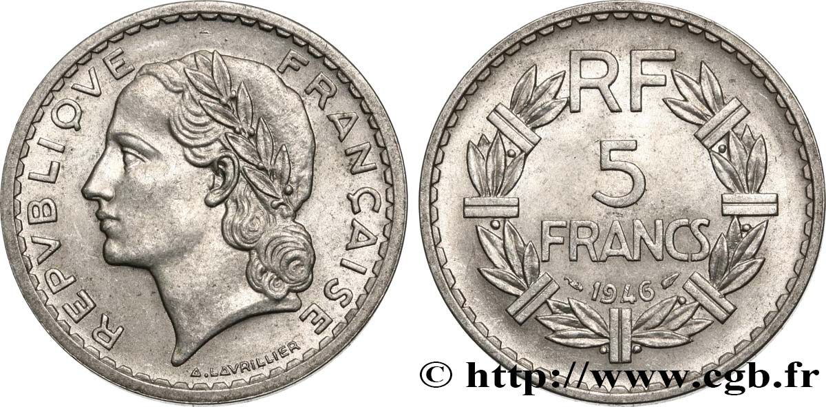 5 francs Lavrillier, aluminium 1946  F.339/6 AU55 