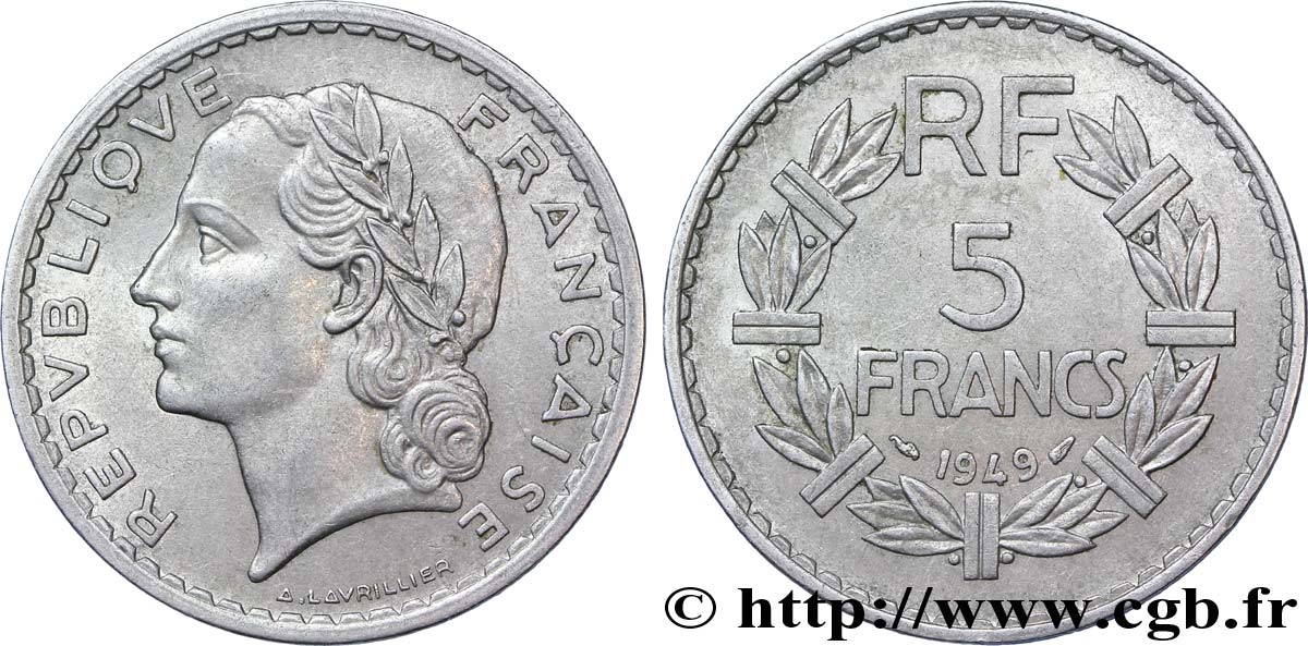 5 francs Lavrillier, aluminium 1949  F.339/17 AU53 