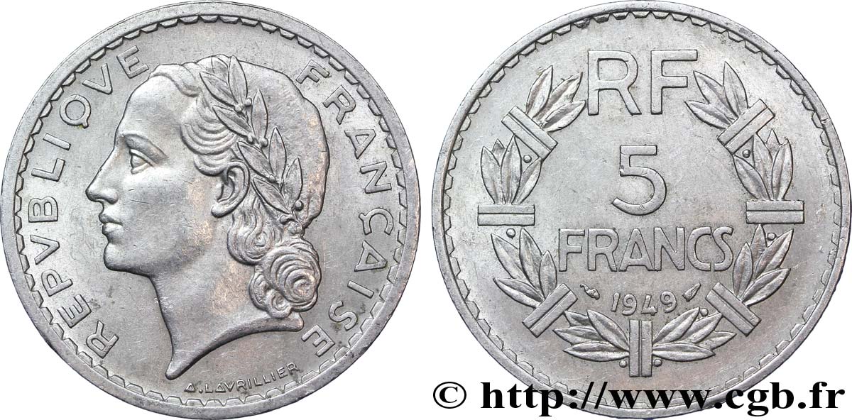 5 francs Lavrillier, aluminium 1949  F.339/17 SPL58 
