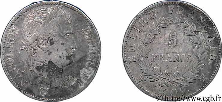 5 francs Napoléon Empereur, Empire français 1809 Lille F.307/13 TTB45 