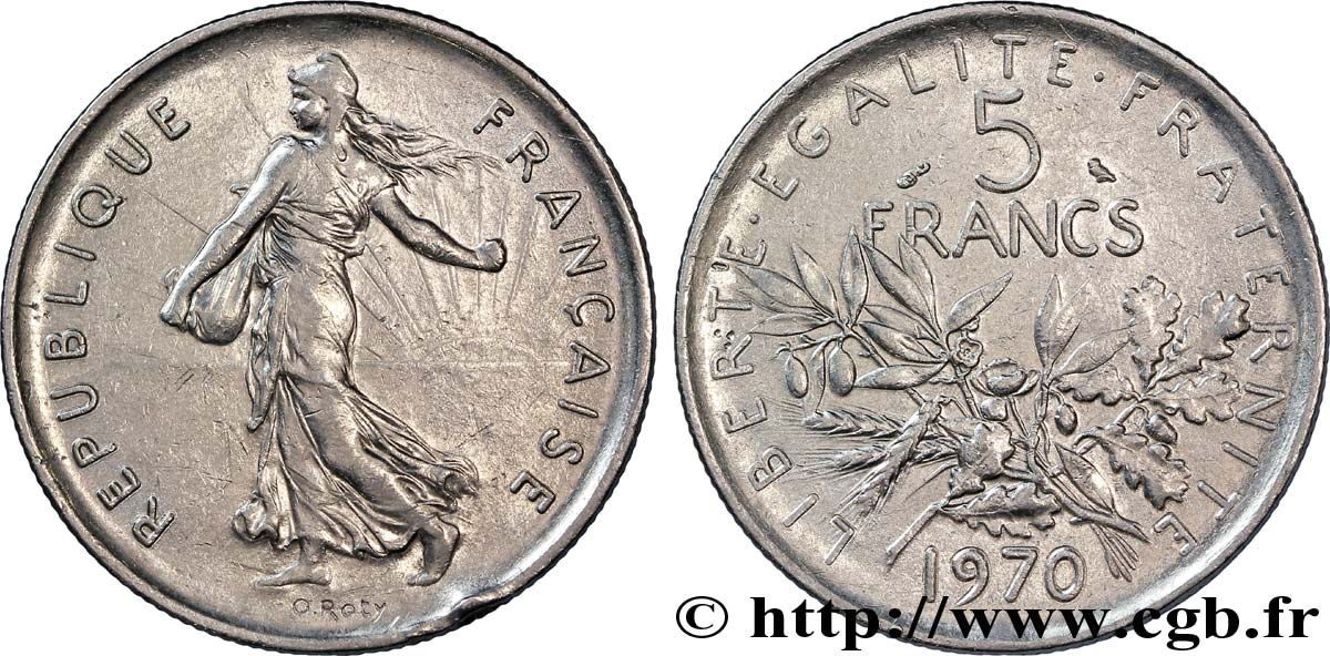 5 francs Semeuse, nickel 1970 Paris F.341/2 MBC45 