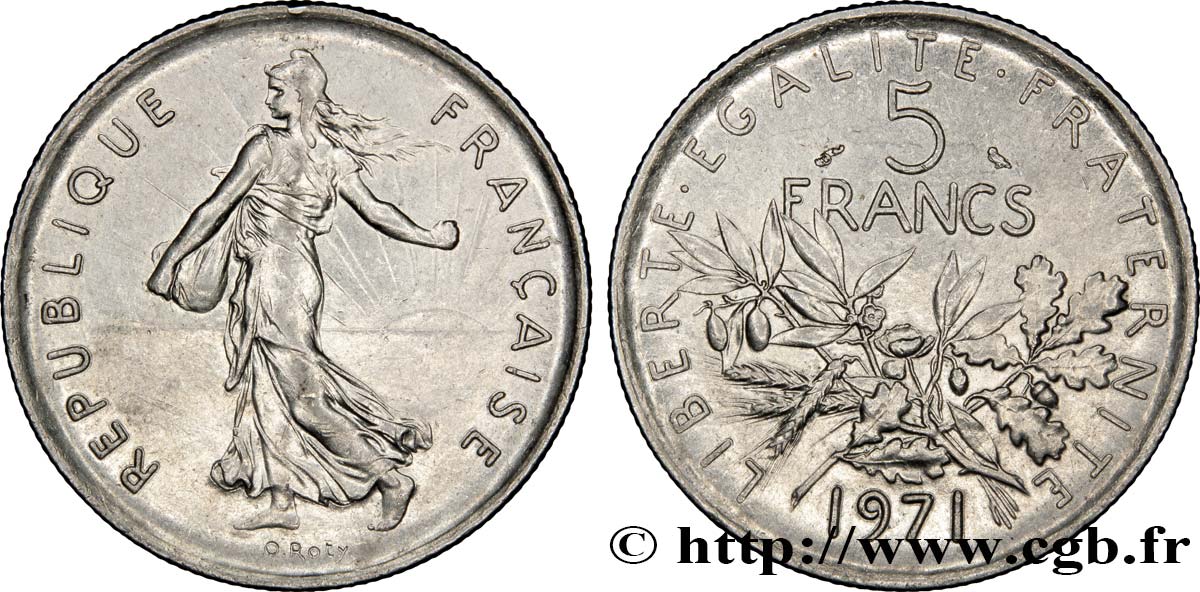 5 francs Semeuse, nickel 1971 Paris F.341/3 AU55 