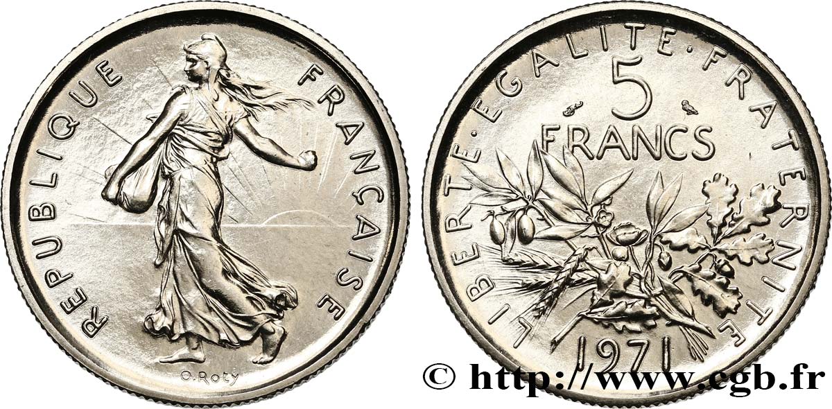 5 francs Semeuse, nickel 1971 Paris F.341/3 fST63 