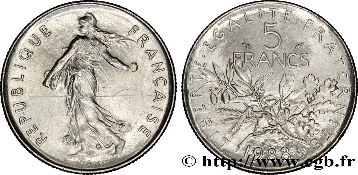 5 francs Semeuse, nickel 1988 Pessac F.341/20 EBC60 