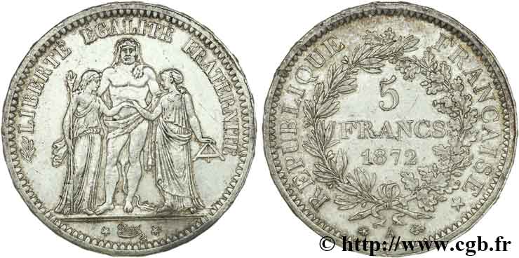 5 francs Hercule 1872 Paris F.334/6 TTB53 