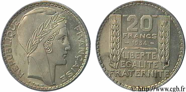 20 francs Turin 1934  F.400/6 SUP62 