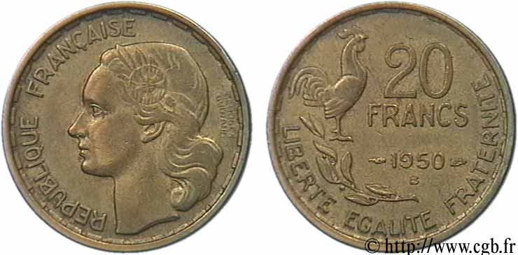 20 francs Georges Guiraud, 4 faucilles 1950 Beaumont-Le-Roger F.401/3 AU50 