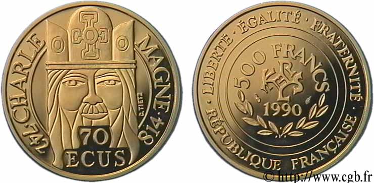 Or 500 francs / 70 écus - Charlemagne 1990 Pessac F.2100 03 FDC70 
