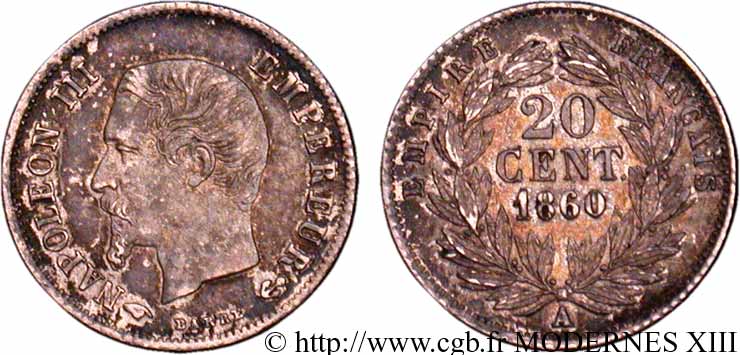 20 centimes Napoléon III, tête nue 1860 Paris F.148/14 SS48 