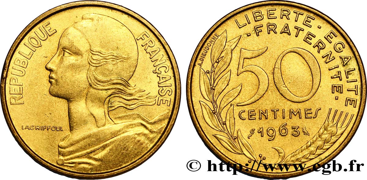 50 centimes Marianne, col à trois plis 1963 Paris F.197/4 SUP55 