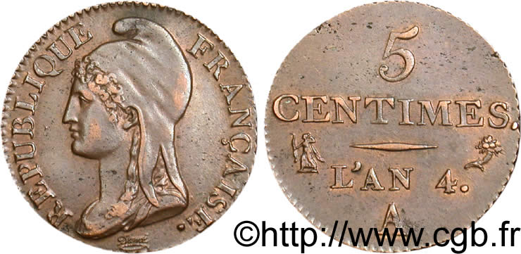 5 centimes Dupré, petit module 1796 Paris F.113/1 SUP55 