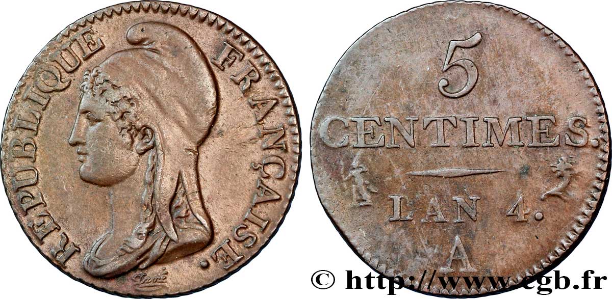 5 centimes Dupré, petit module 1796 Paris F.113/1 SS48 