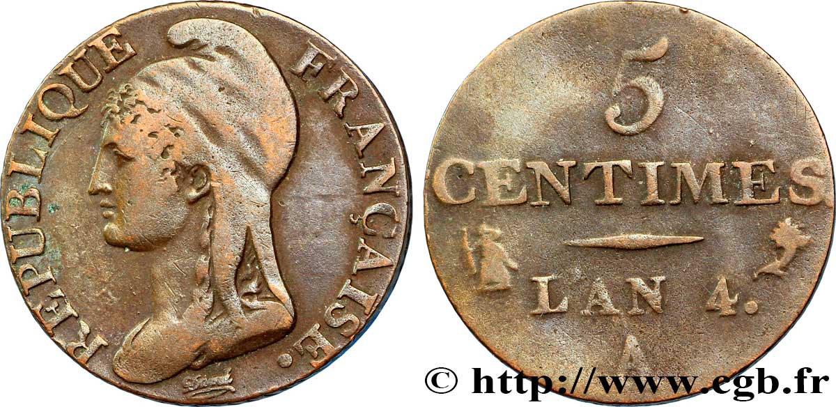 5 centimes Dupré, petit module 1796 Paris F.113/1 BC35 