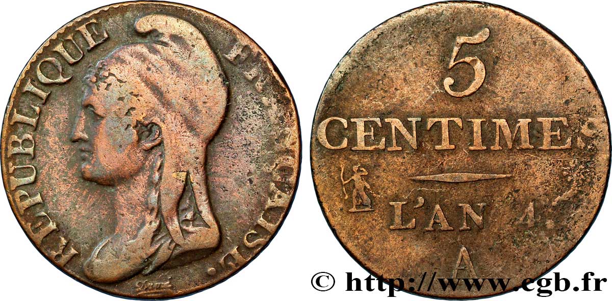 5 centimes Dupré, petit module 1796 Paris F.113/1 TB20 