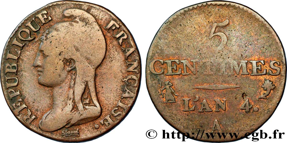5 centimes Dupré, petit module 1796 Paris F.113/1 B12 