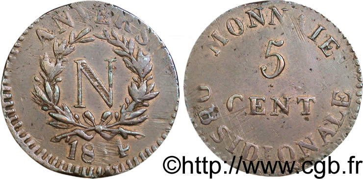 5 cent. Anvers à l’N, frappe de l’atelier de Wolschot 1814 Anvers F.115B/1 SUP55 