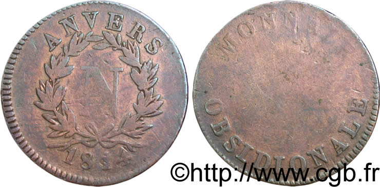 5 cent. Anvers à l’N, frappe de l’atelier de Wolschot 1814 Anvers F.115B/2 B12 