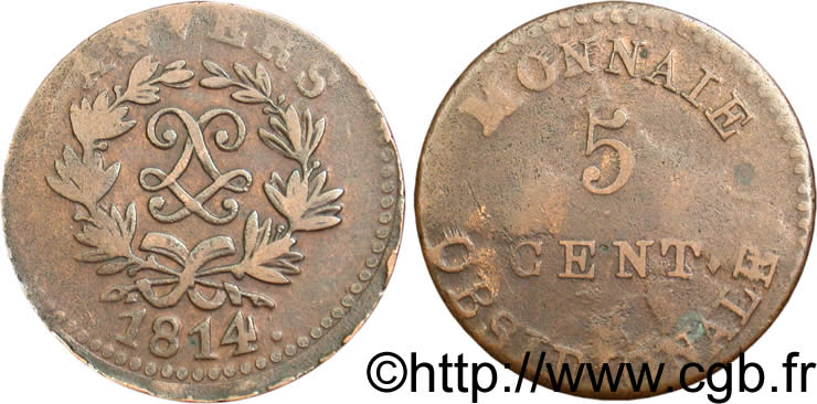 5 cent. Anvers au double L, frappe de l’arsenal de la marine 1814  Anvers F.115E/1 TB15 