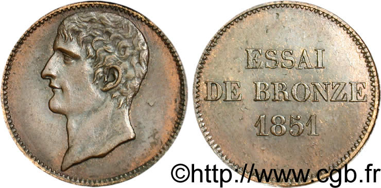 Essai de bronze au module de 5 centimes, Bonaparte 1851 Paris VG.3290  SUP55 