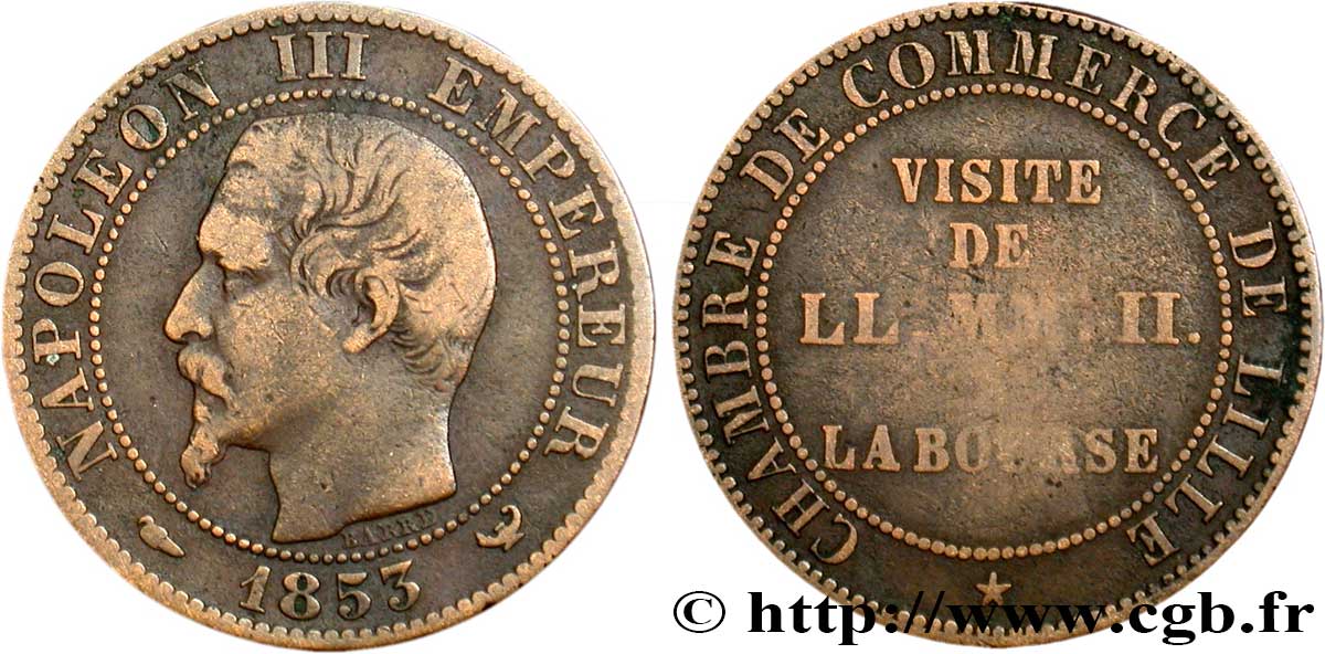Module de cinq centimes, Visite impériale à Lille les 23 et 24 septembre 1853 1853 Lille VG.3367  VF35 