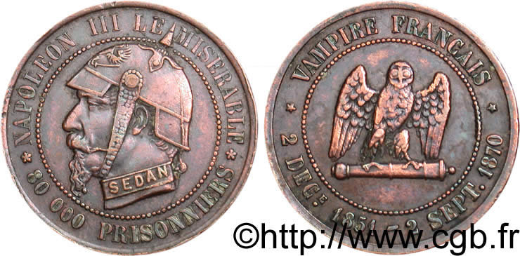 Monnaie satirique Br 27, module de 5 centimes 1870  Coll.42  SS 
