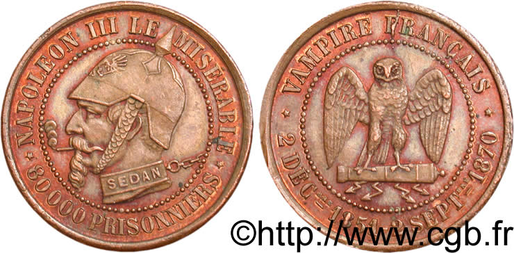 Monnaie satirique Br 27, module de 5 centimes 1870  Coll.43  SUP 