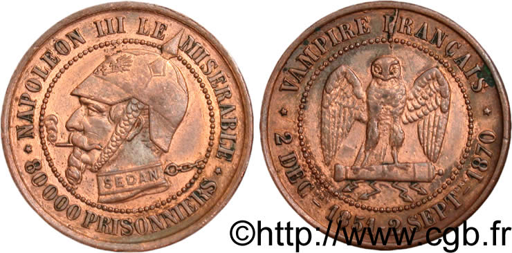 Monnaie satirique Br 27, module de 5 centimes 1870  Coll.43  XF 