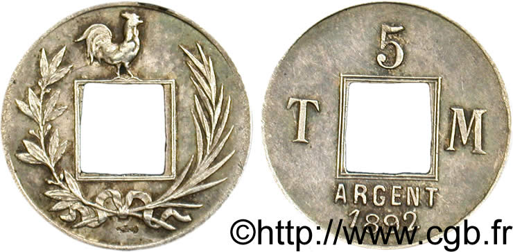 Essai de 5 centimes argent par T. Michelin 1892  VG.4171  SUP60 