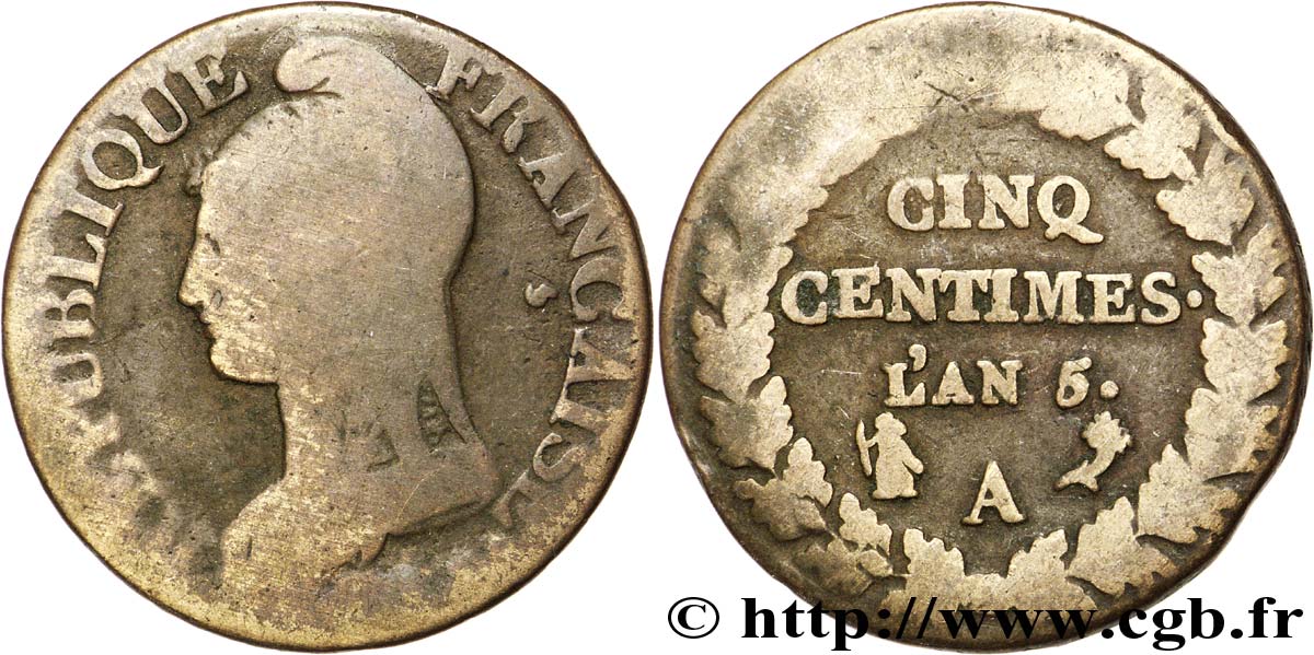 Cinq centimes Dupré, grand module 1797 Paris F.115/1 B8 