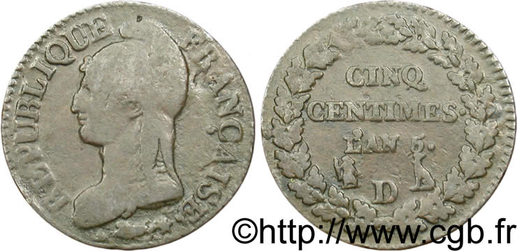 Cinq centimes Dupré, grand module 1797 Lyon F.115/22 TB20 