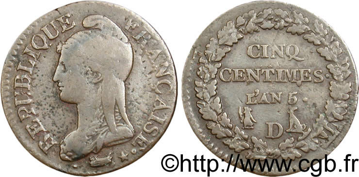 Cinq centimes Dupré, grand module 1797 Lyon F.115/22 B12 