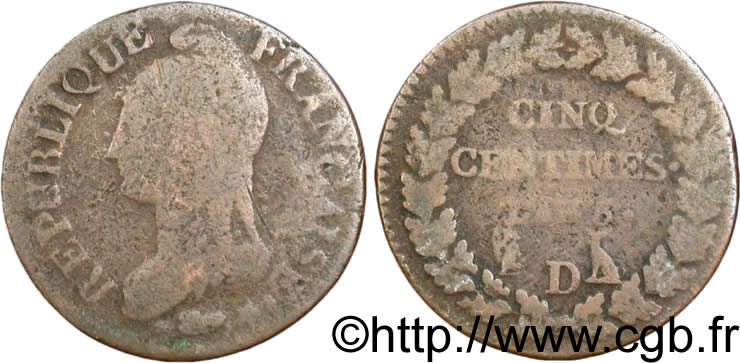 Cinq centimes Dupré, grand module 1797 Lyon F.115/22 B8 