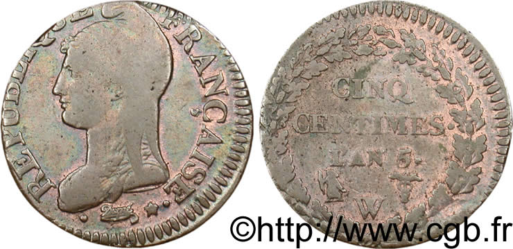 Cinq centimes Dupré, grand module 1797 Lille F.115/31 MBC 
