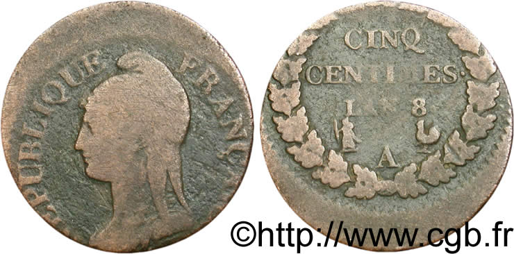 Cinq centimes Dupré, grand module, frappe décalée 1800 Paris F.115/85 B8 