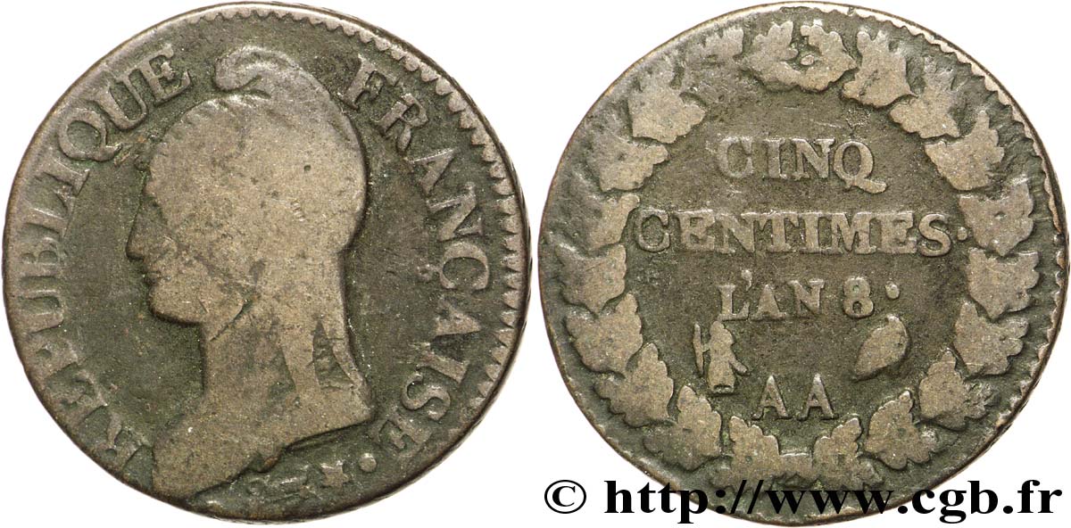 Cinq centimes Dupré, grand module 1800 Metz F.115/102 B8 
