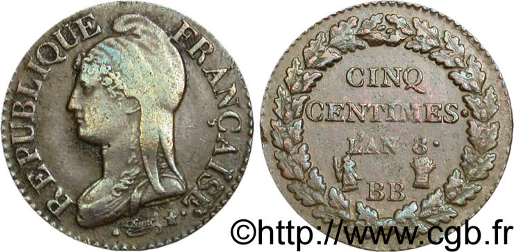 Cinq centimes Dupré, grand module 1800 Strasbourg F.115/117 TTB45 