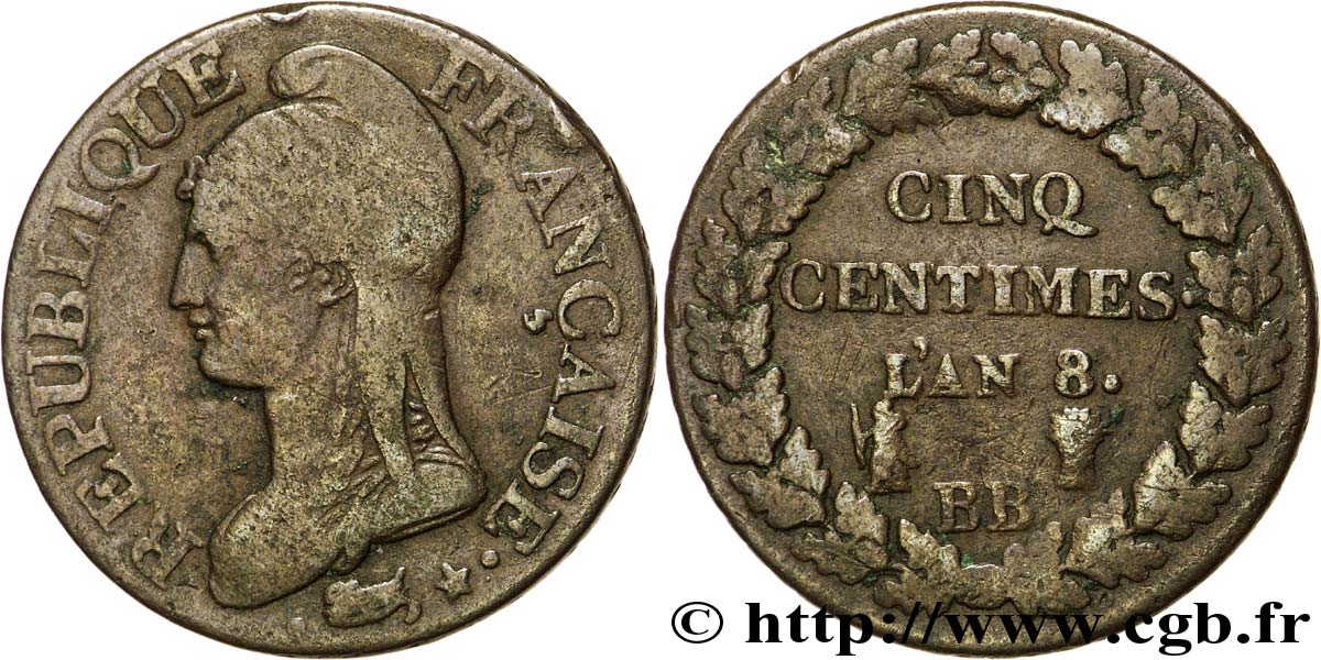 Cinq centimes Dupré, grand module 1800 Strasbourg F.115/117 B12 