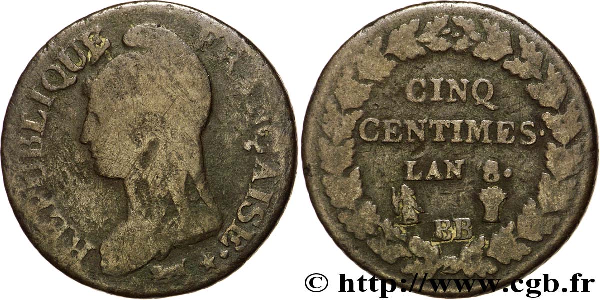 Cinq centimes Dupré, grand module 1800 Strasbourg F.115/117 B8 