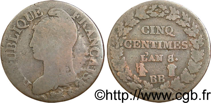 Cinq centimes Dupré, grand module 1800 Strasbourg F.115/118 B12 