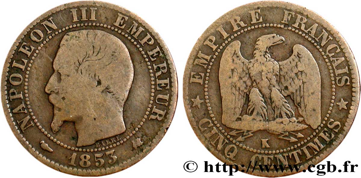 Cinq centimes Napoléon III, tête nue 1853 Bordeaux F.116/5 B8 