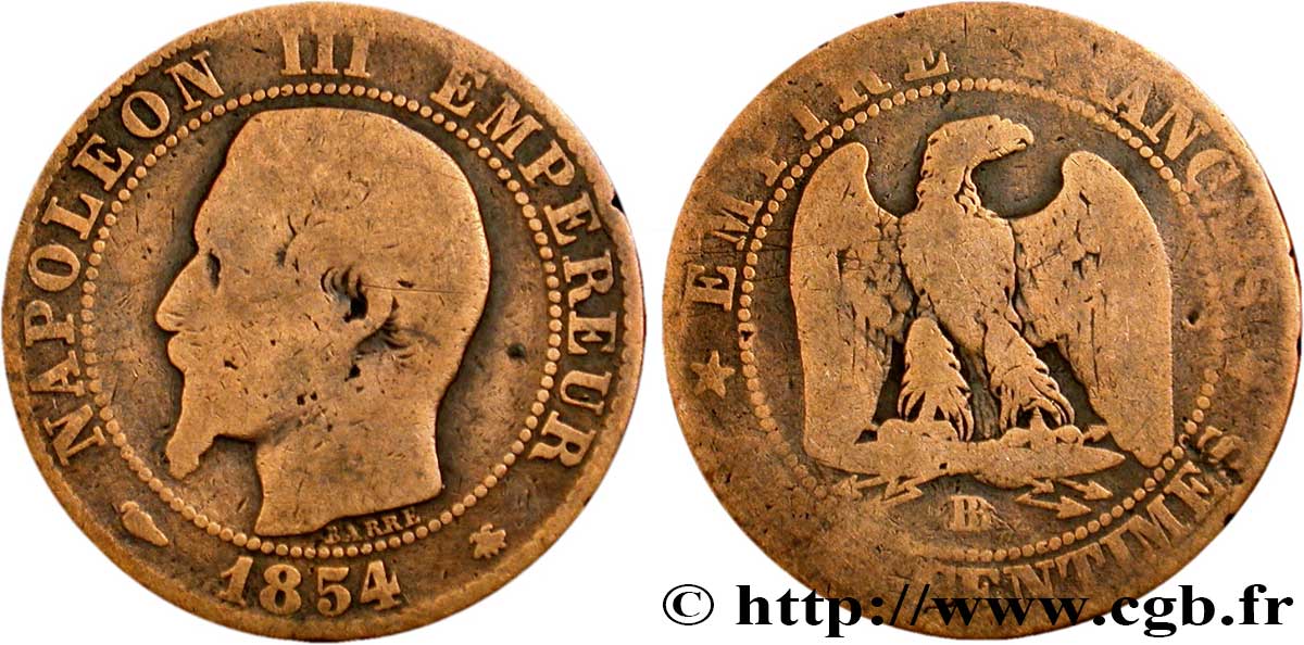 Cinq centimes Napoléon III, tête nue 1854 Strasbourg F.116/10 B8 